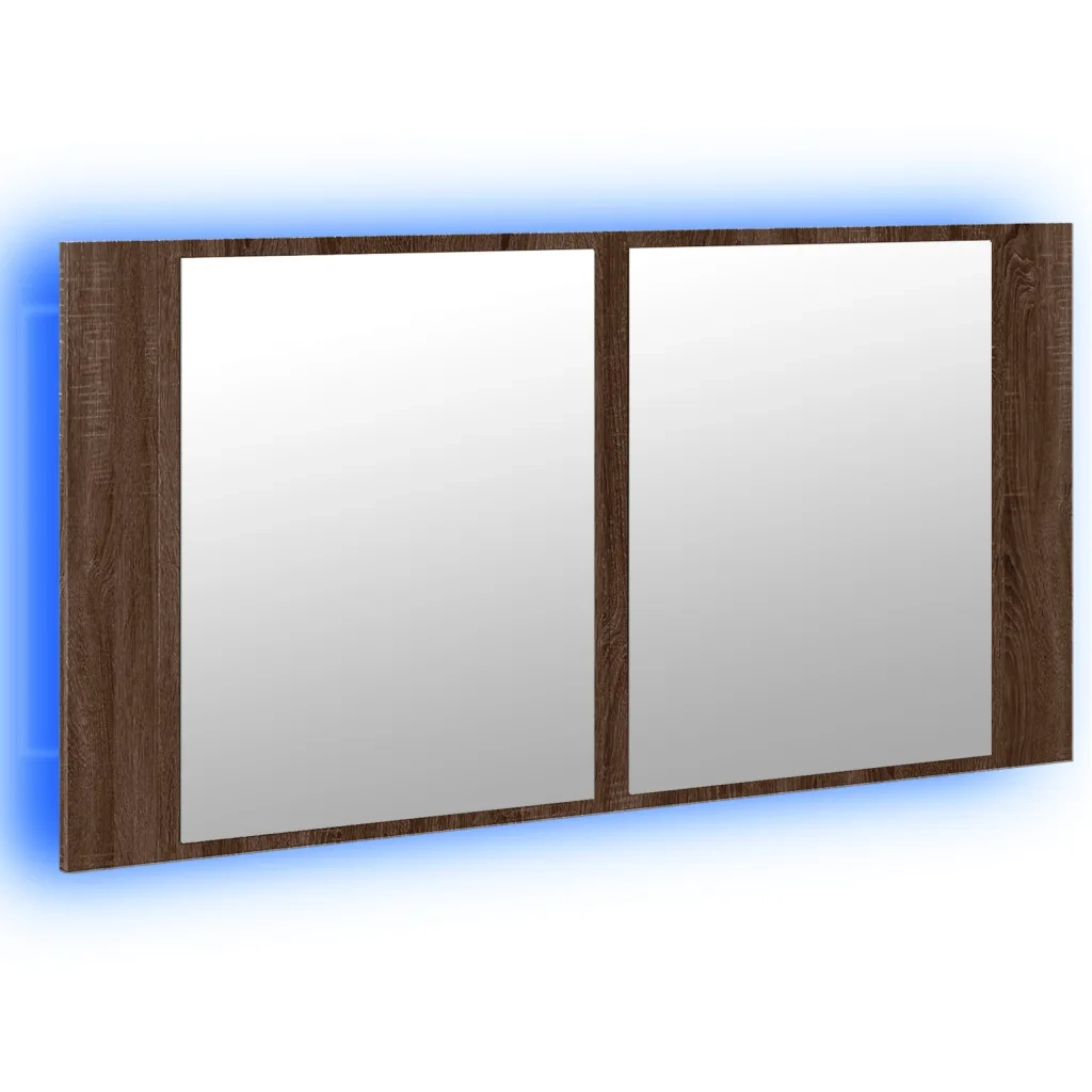 Armadietto Specchio con LED-Mobile bagno con specchio Rovere Marrone 90x12x45cm Acrilico