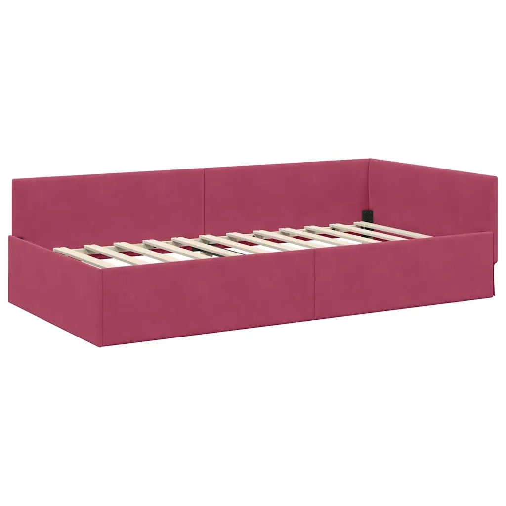 Cornice del letto ad angolo Rosso Vino 100 cm x 200 cm Velluto