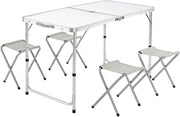Set Mobili Campeggio Casaria Tavolo Pieghevole 4 Sgabelli Richiudibili Funzione Valigia Trasporto