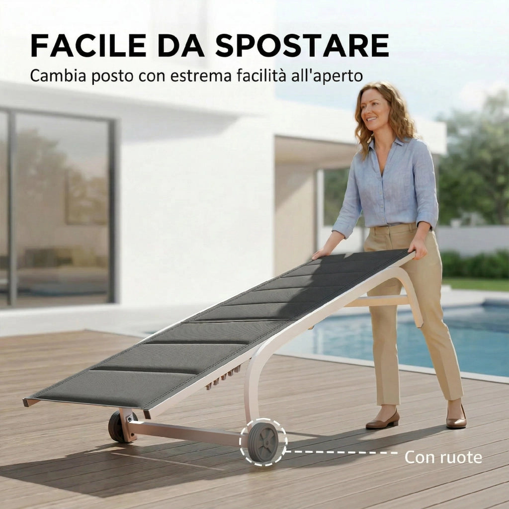 Lettino da Giardino ¨C zephmum ¨C Grigio Scuro e Bianco, Texteline, Telaio in Alluminio con Ruote