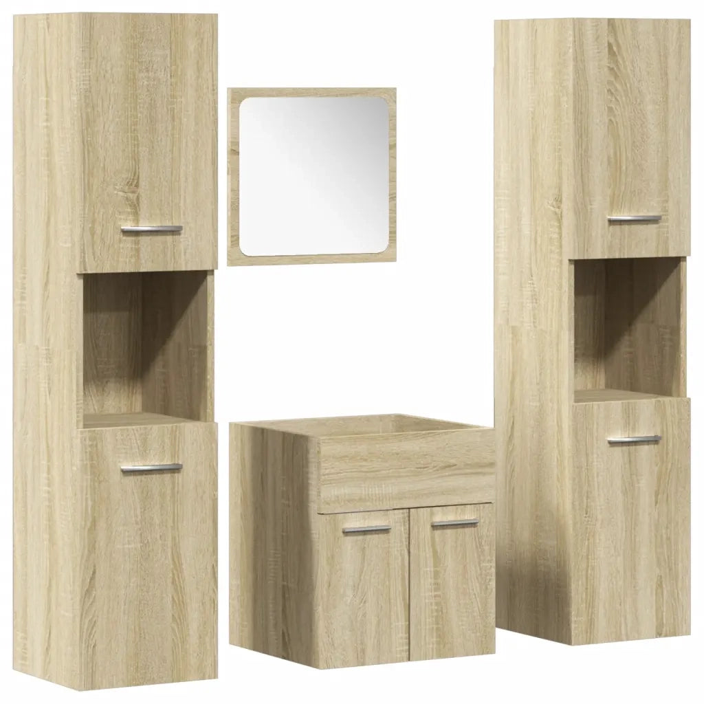 Set Mobili da Bagno | Armadio da bagno 4 pz Rovere Sonoma in Legno Multistrato