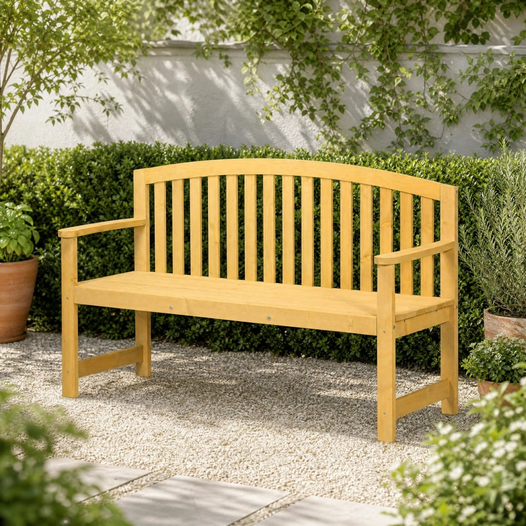 Panchina da giardino a 2 posti in legno di abete; arancione; 143 x 51 x 85 cm