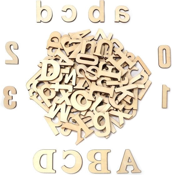 Set di Lettere e Numeri in Legno Non Lavorato per DIY - 124 Pezzi - Alfabeto e Numeri - Materiali per Decorazione e Hobby