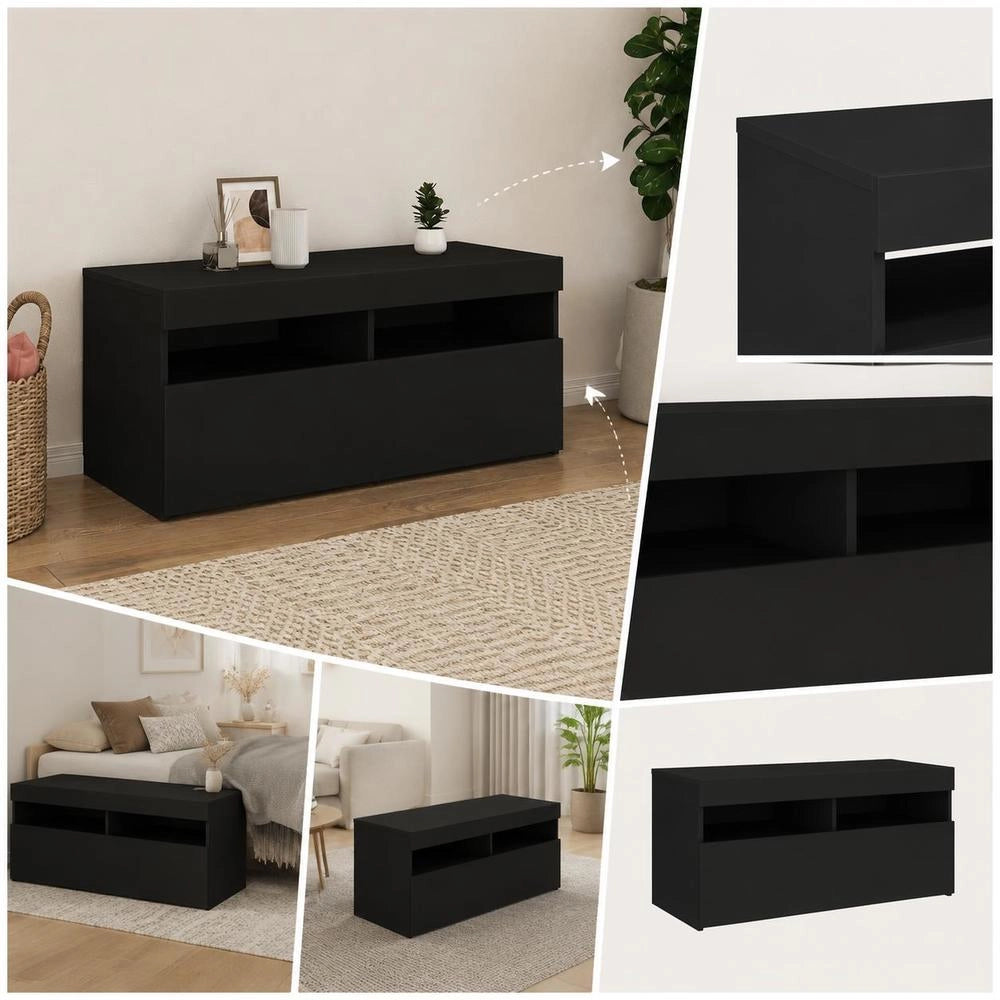 TV Cabinet With LED Lights, Black, 90 X 35 X 40 Cm
