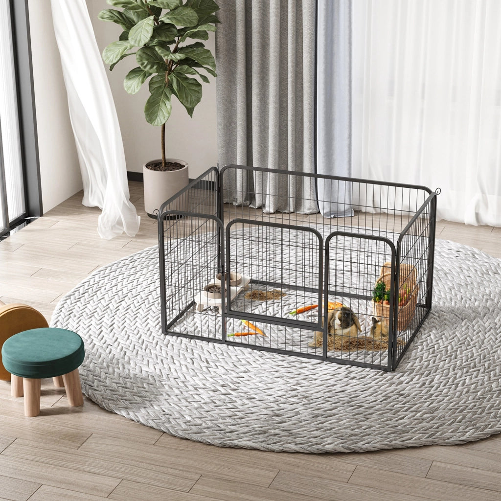 Recinto per Cani 4 Pannelli in Metallo con Porta ¨C zephmum ¨C Nero 125x80x70 cm