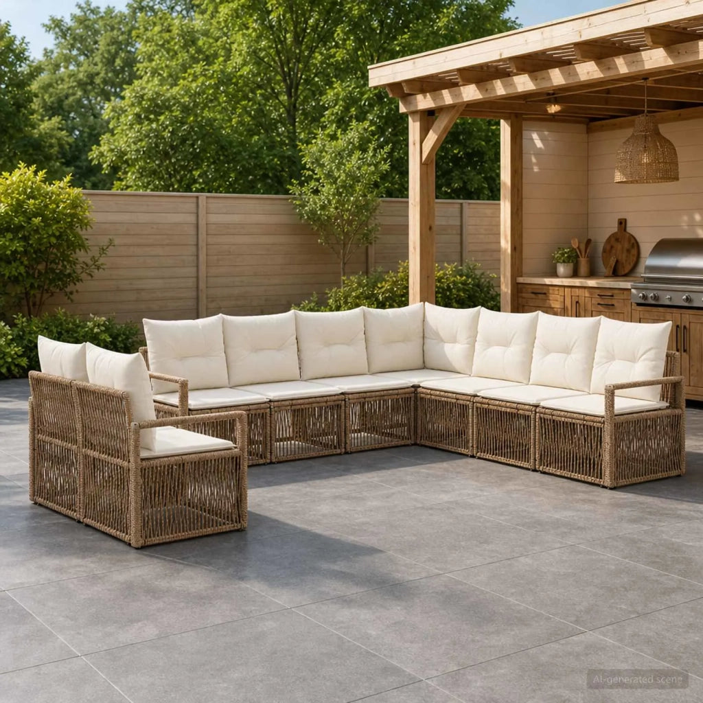 Set Divano da Giardino 9 pz Beige polyrattan 3435753