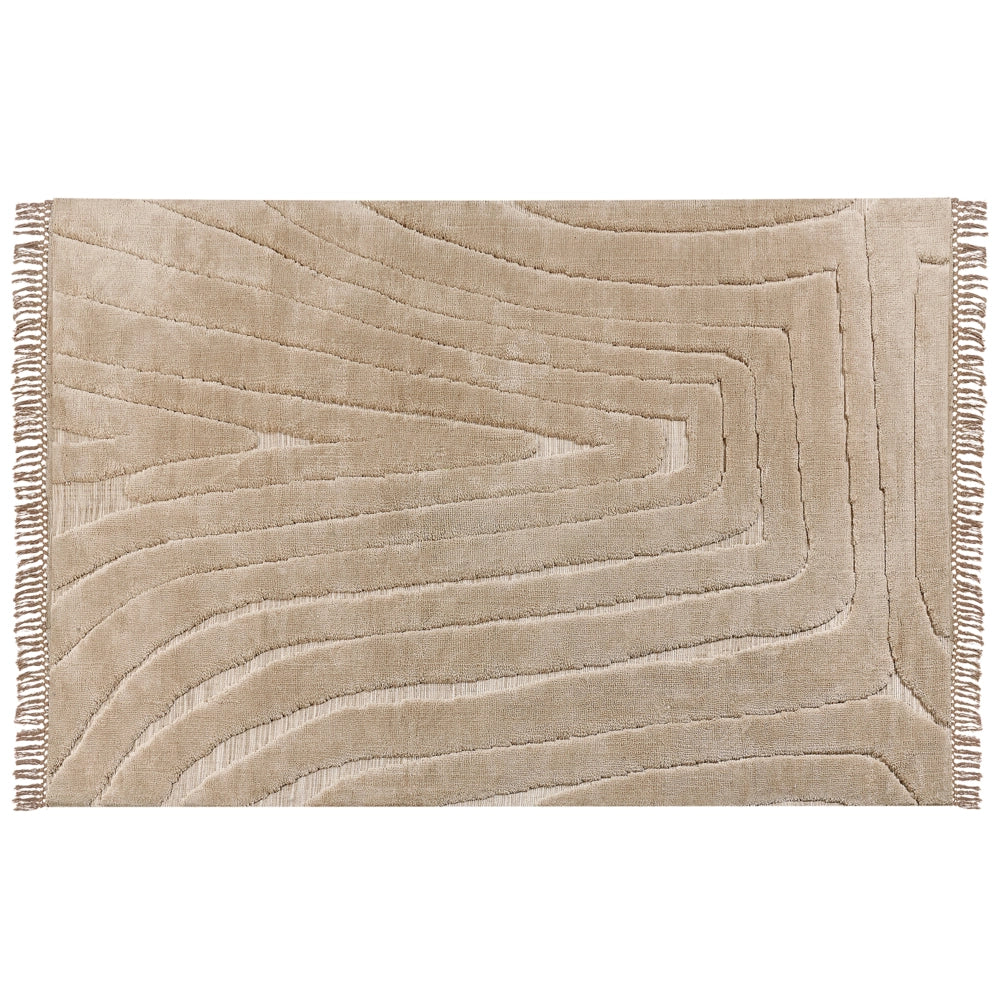 Tappeto classico in poliestere e cotone con nappe decorative beige 200 x 300 cm camera da letto soggiorno