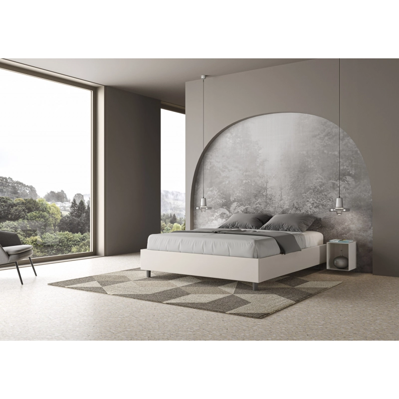 Letto Sommier imbottito Matrimoniale 160x200 cm Azelia - Bianco,Similpelle,Senza rete