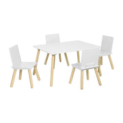 Set tavolo rettangolare per bambini in legno di pino con 4 sedie,