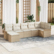 Set Divano da Giardino da 7 Pezzi con Cuscini Beige Poly Rattan