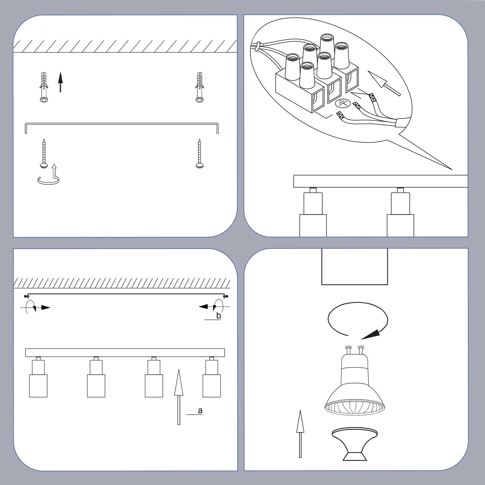 ZMH Lampada da soffitto 4 faretti GU10 orientabili 355° moderna plafoniera per cucina