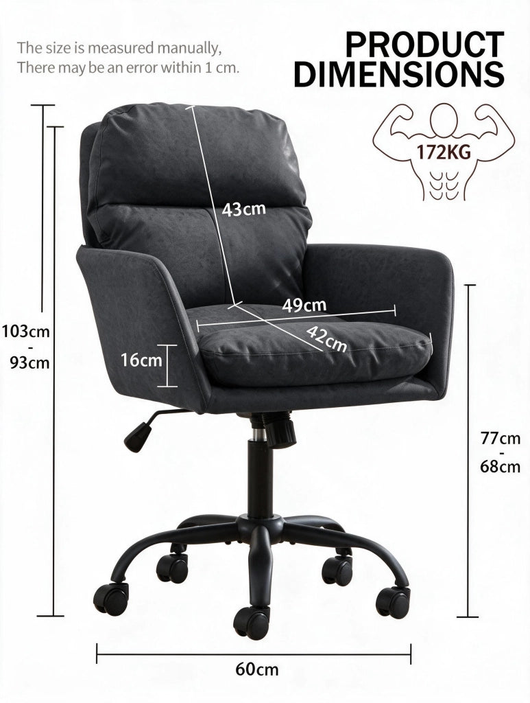 Sedia da ufficio in PU con struttura in metallo e imbottitura ergonomica in schiuma nero per uso quotidiano