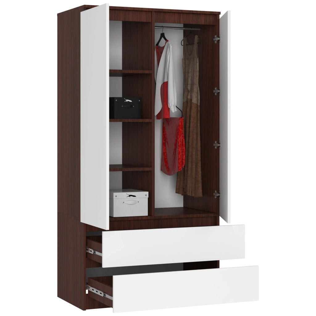 Armadio AKORD S90 Wengé 90 cm 2 ante 2 cassetti inserto frontale Bianco 90x51x180 cm
