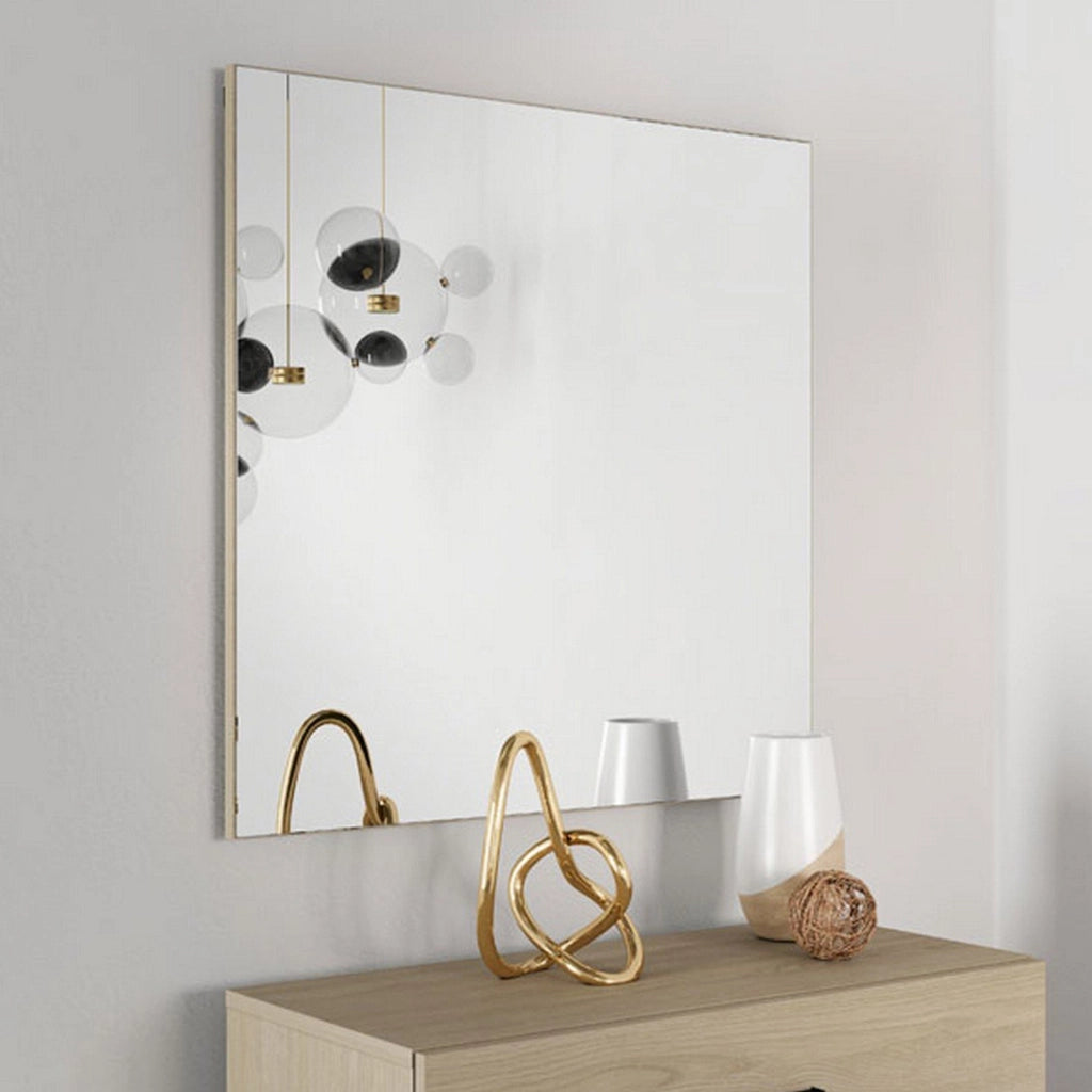 Rizzardi, Specchio kit Fissaggio a Muro Incluso, 76.5x76.5h cm Beige