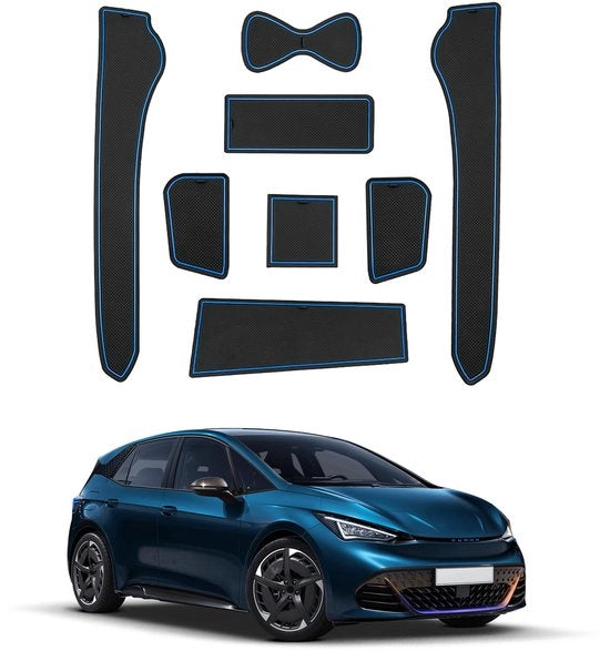 Accessori per auto per Seat Cupra Born 2023 2024 2025 V1 V2 V3 EV e-Boost Mattoncini in gomma per console centrale con funzione antislip Borsa per bicchiere Mattoncini per portiere con funzione antislip Cassetto di stoccaggio Mattoncino antislip Blu