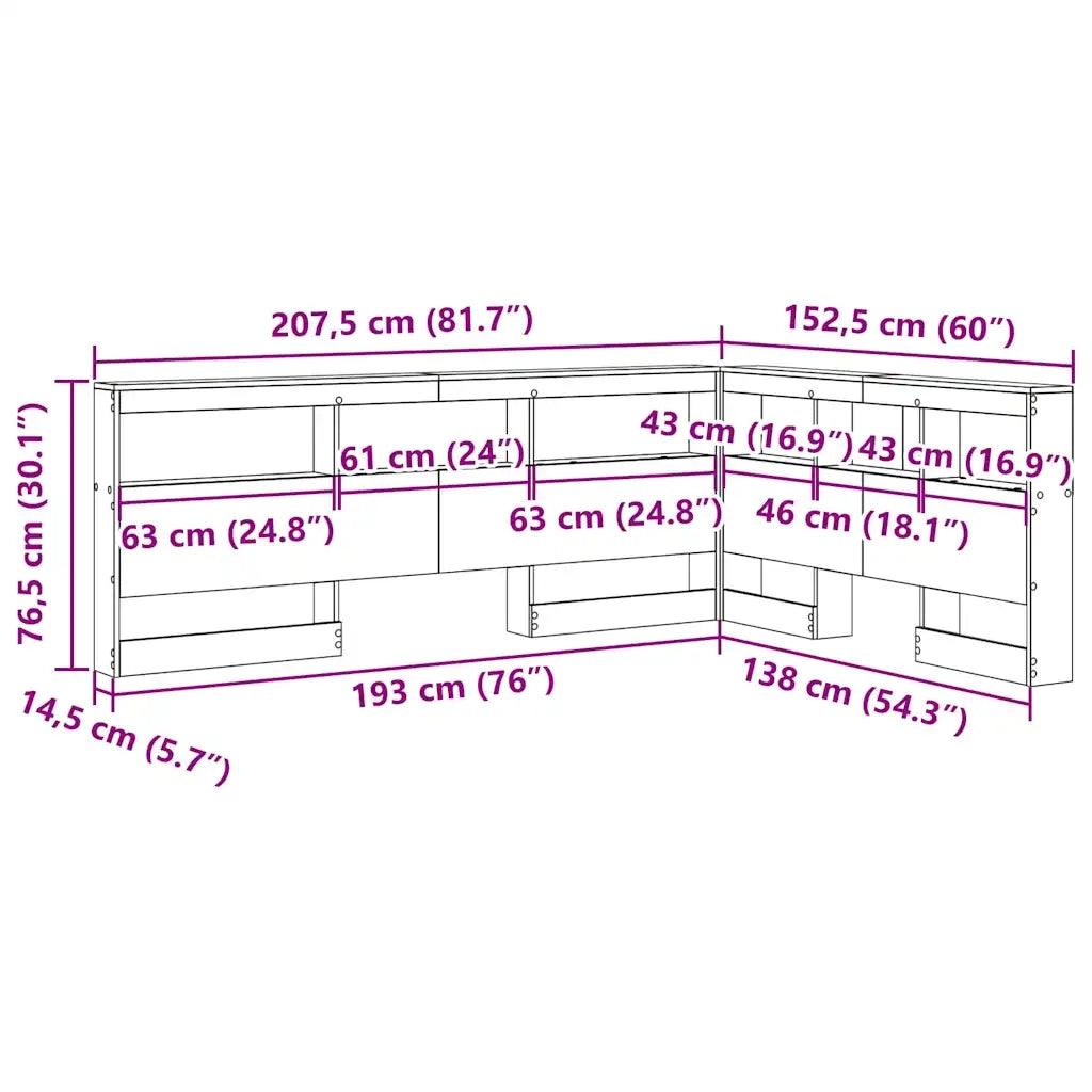 vidaXL Testata contenitore rovere sonoma 135 cm Legno multistrato