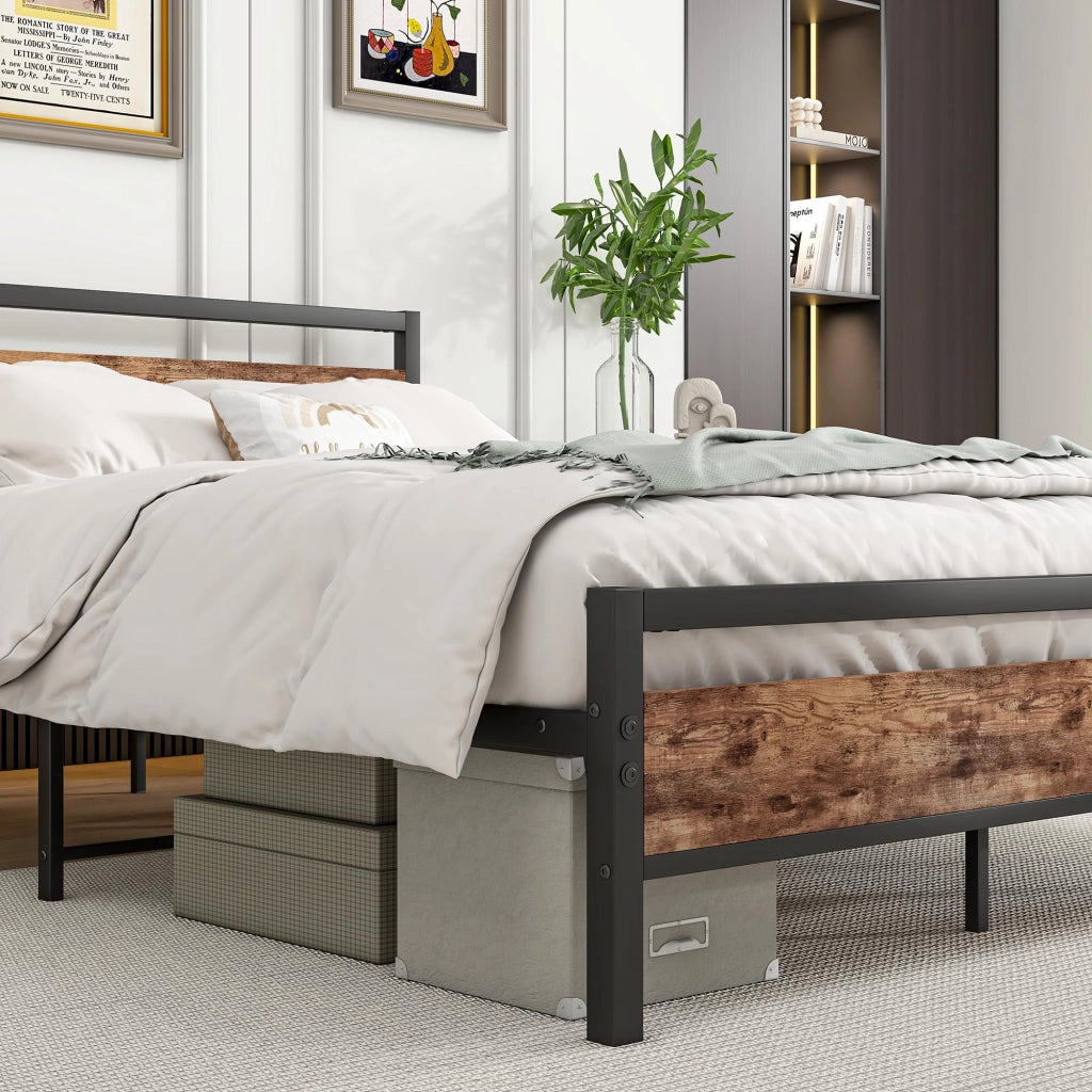 LETTO 140x200 cm in MDF e metallo, colore marrone antico