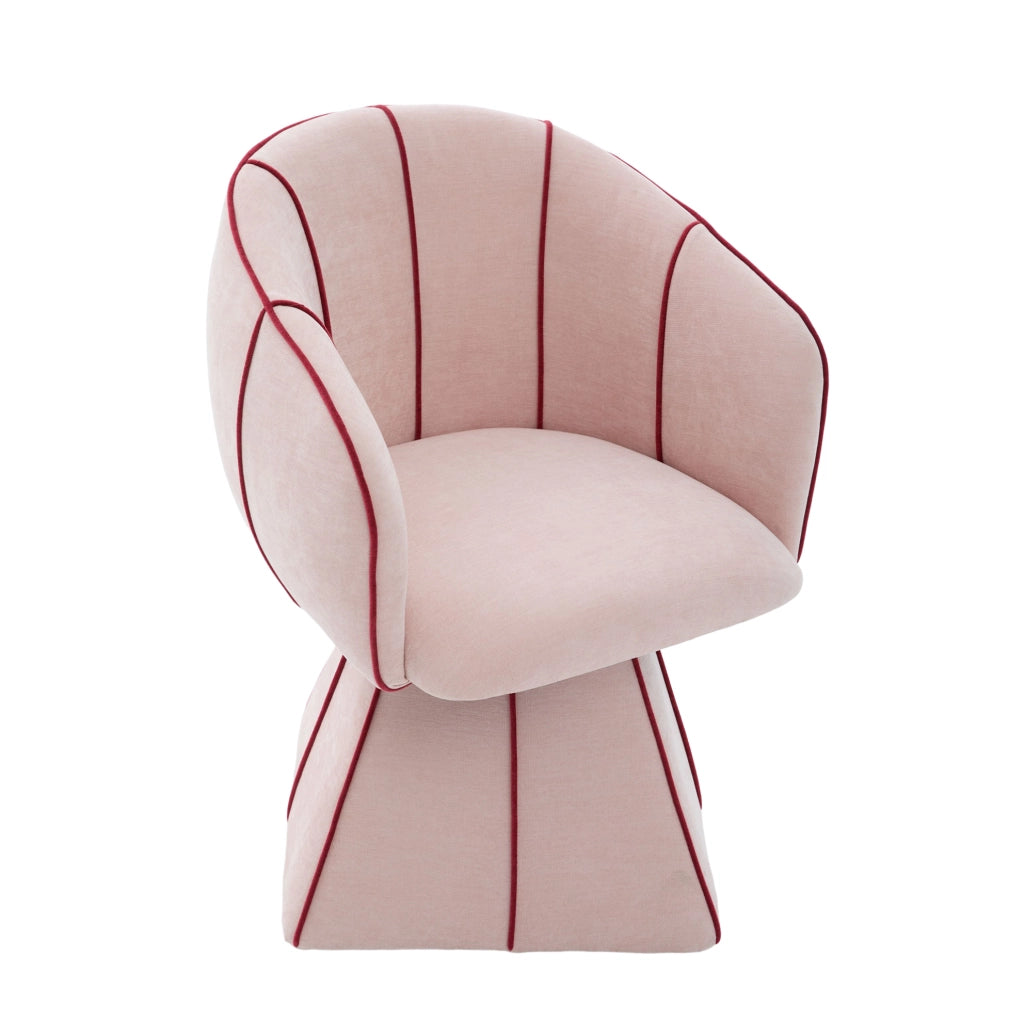 Poltrona girevole in ciniglia rosa con schienale alto