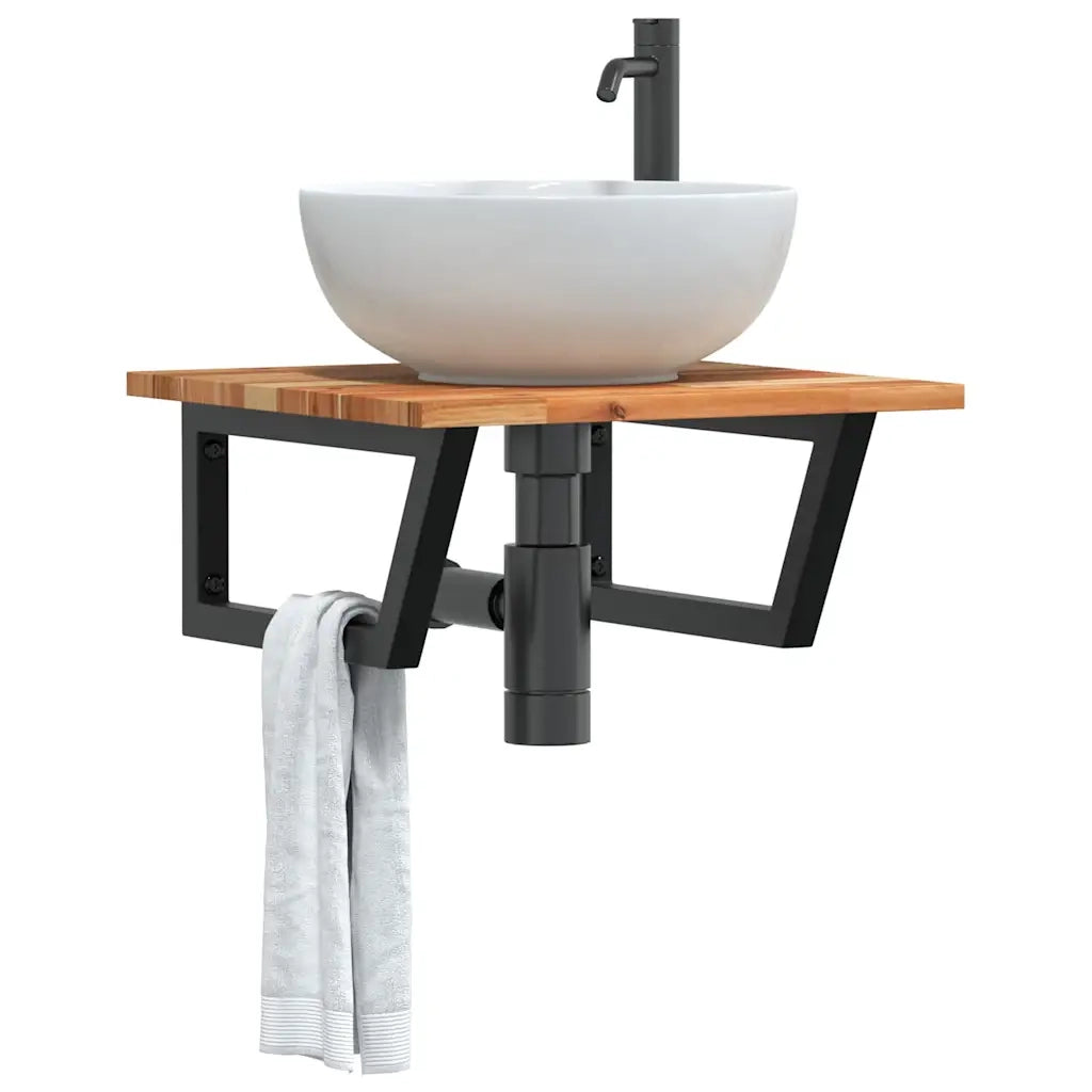 Ripiano a Parete per Lavabo in Acciaio e Massello di Acacia