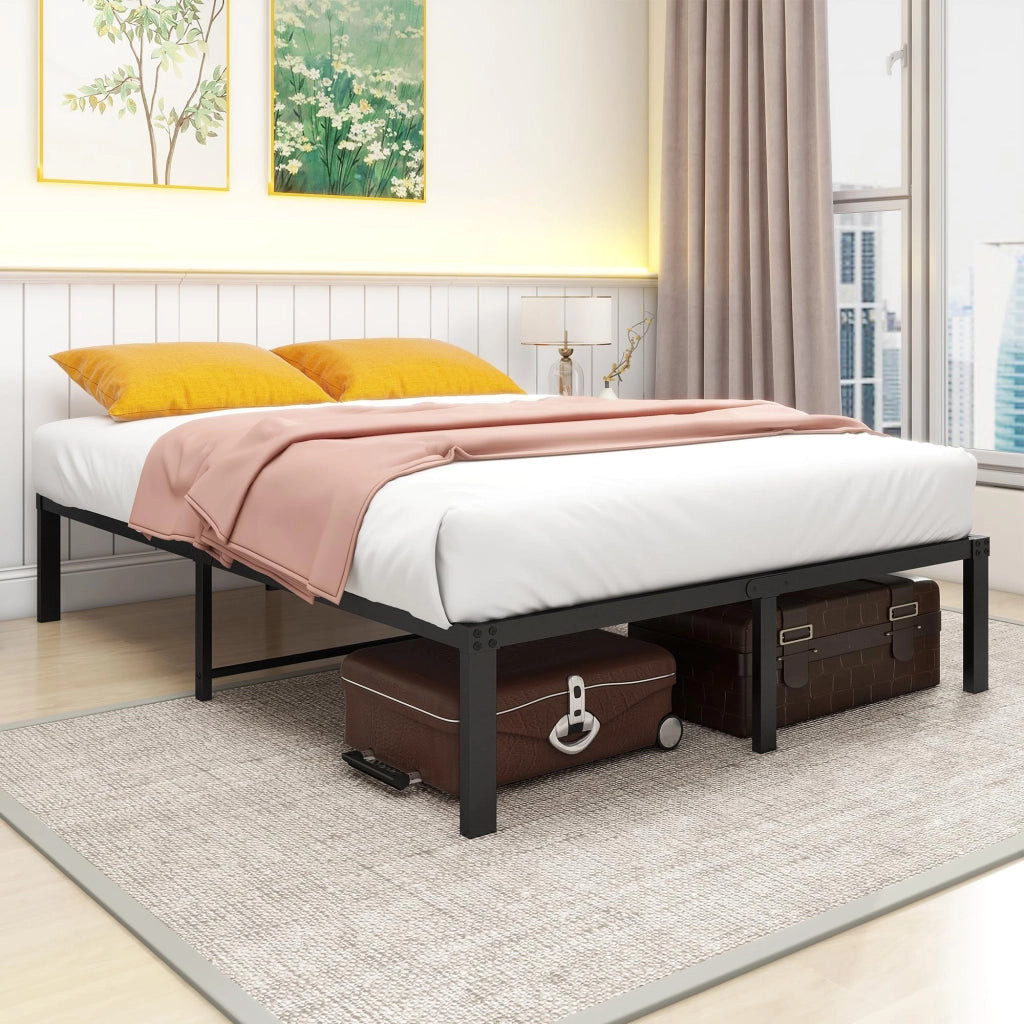Struttura Letto in Metallo 140x200 cm, Design Moderno, Silenzioso, 200 kg, Nero