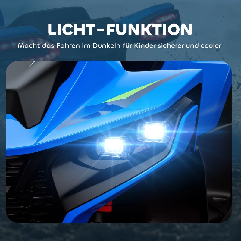 Quad elettrico per bambini, 3-6 km/h, fari a LED, musica, USB, per bambini dai 3 agli 8 anni, blu