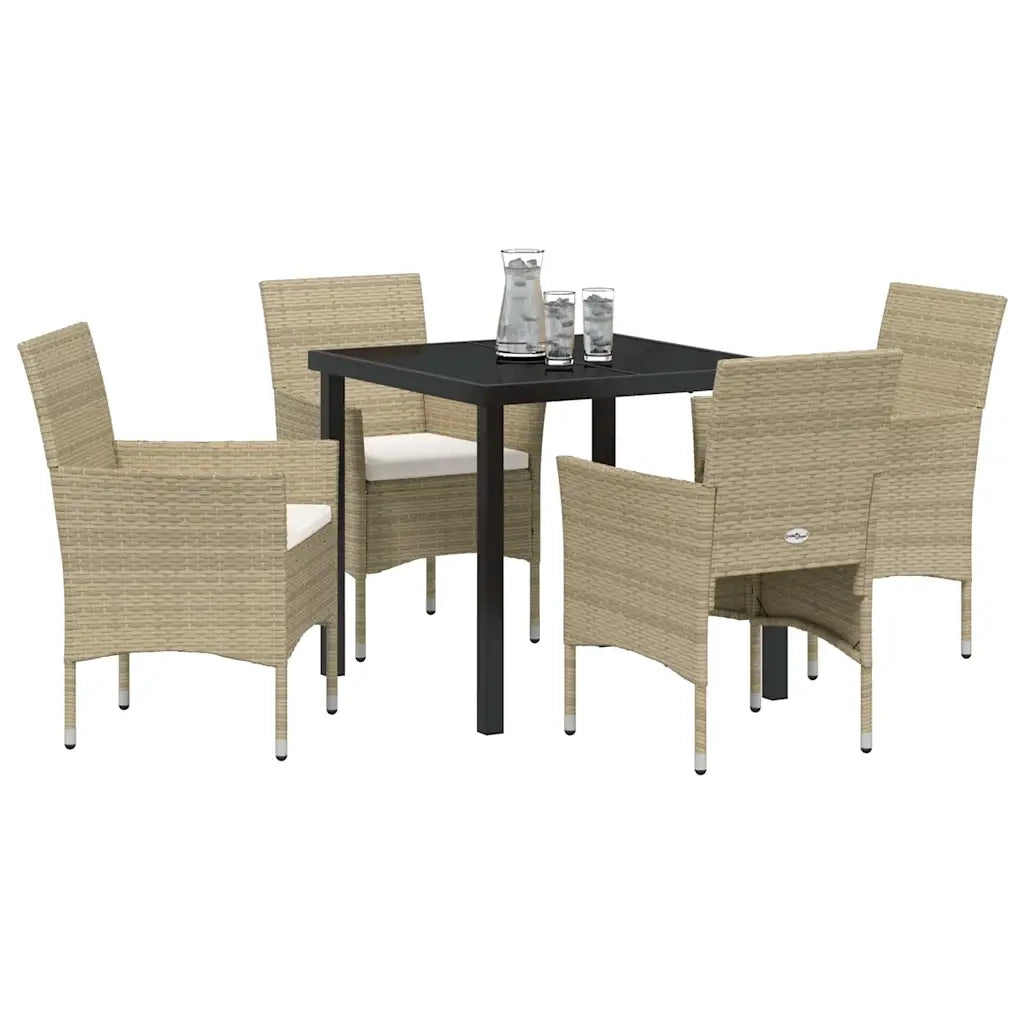 Set da Pranzo per Giardino con cuscino 5 pcs Beige polyrattan