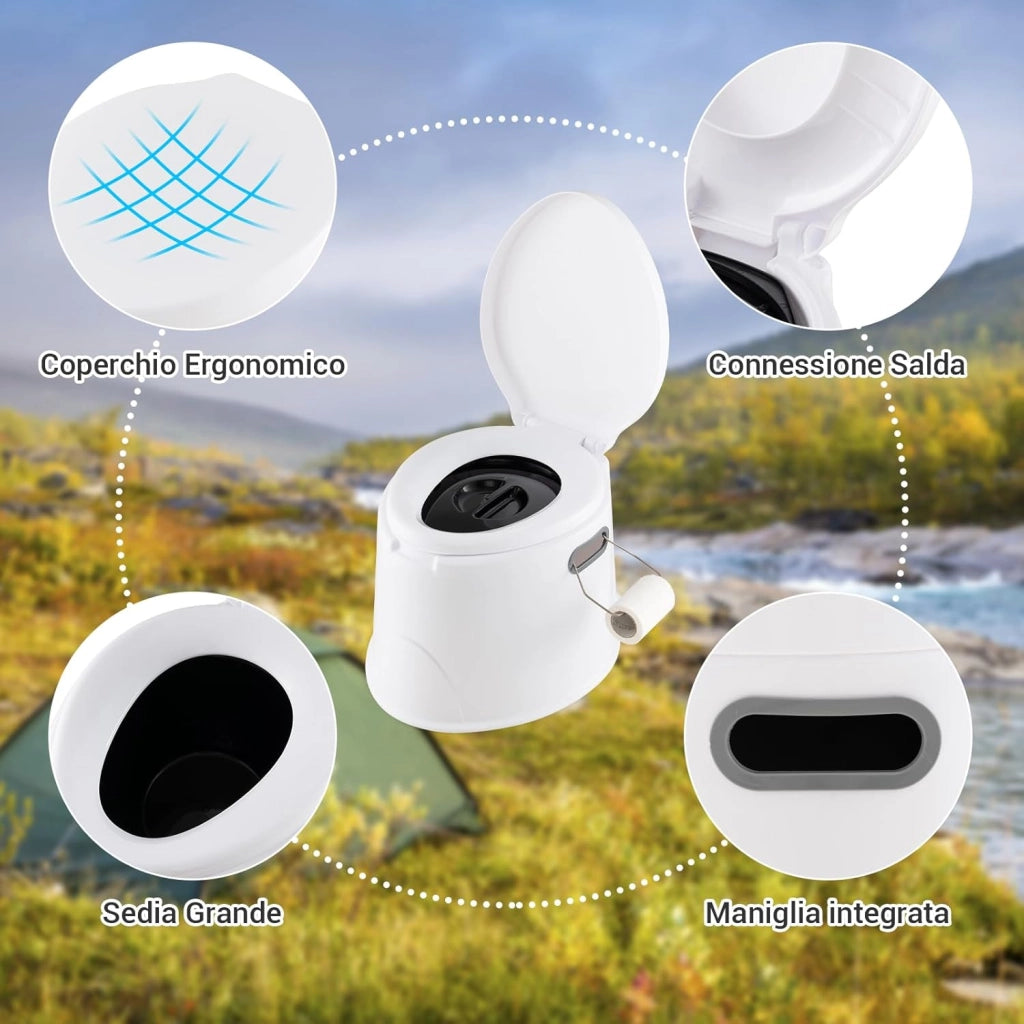 Toilette Portatile WC Chimico, WC da Viaggio Leggero con Secchio Interno Rimovibile,Water Portatile per Adulti e Anziani con Portarotolo, Supporto Carico 200 kg, 41 x 49 x 34 cm