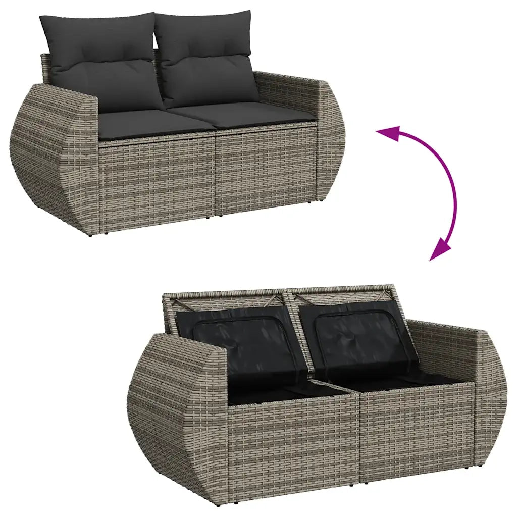 Set Divano da Giardino 5 pz con Cuscini Grigio in Polyrattan