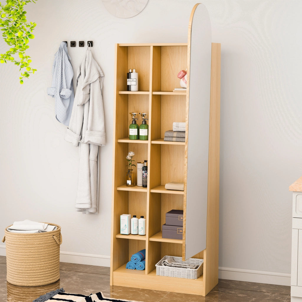Armadio con specchio e ripiani regolabili per ingresso in MDF 165x60x28 cm naturale