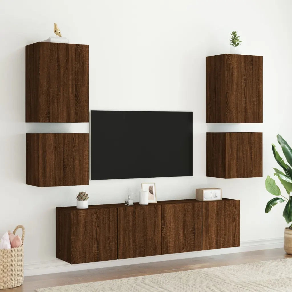 Mobili TV Muro 2pz Rovere Marrone 40,5x30x40 Legno Multistrato 836909