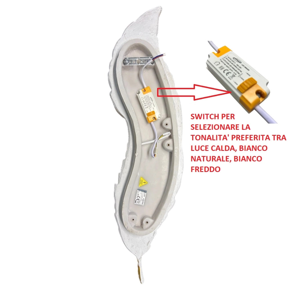 Lampada da parete piuma cigno in resina con LED CCT 12W 3 tonalità bianco per salone soggiorno camera letto stile moderno elegante 63x17 cm