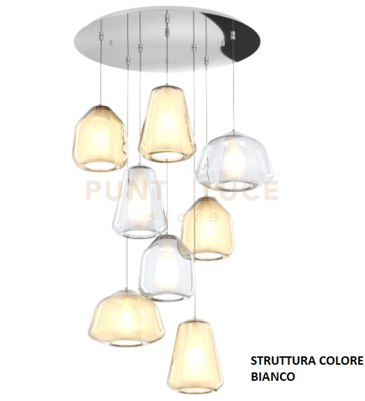 SOSPENSIONE BIANCO 8 LUCI TONDA VETRI (ALPHA TR+AM) (1X BETA TR + 2X AM) (1X GAMMA TR + 2X AM) 1176BI-S8 T ABG-TA