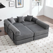 Canapé modulaire con funzione letto e tasca laterale per famiglia e ospiti in velluto a coste grigio scuro da salotto