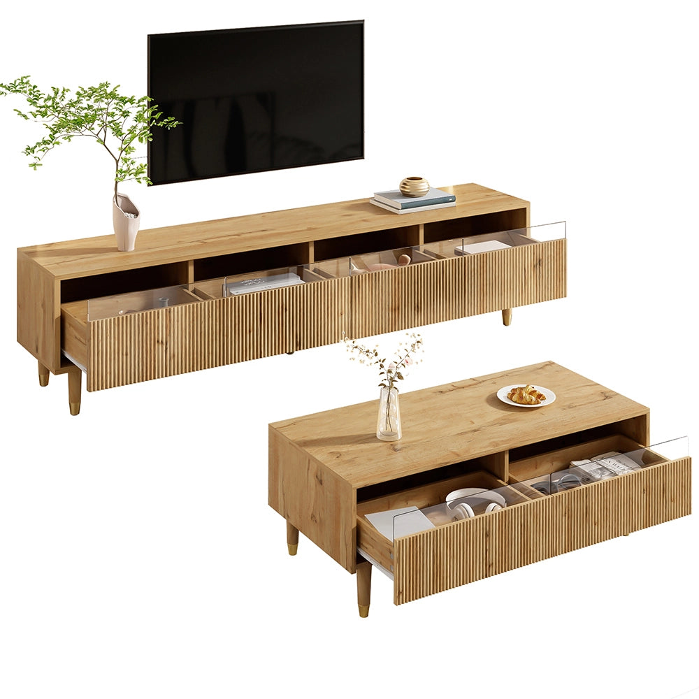 Set TV+tab. LED - Xylo - 4 porte+2 cassetti legno/dorato con illuminazione