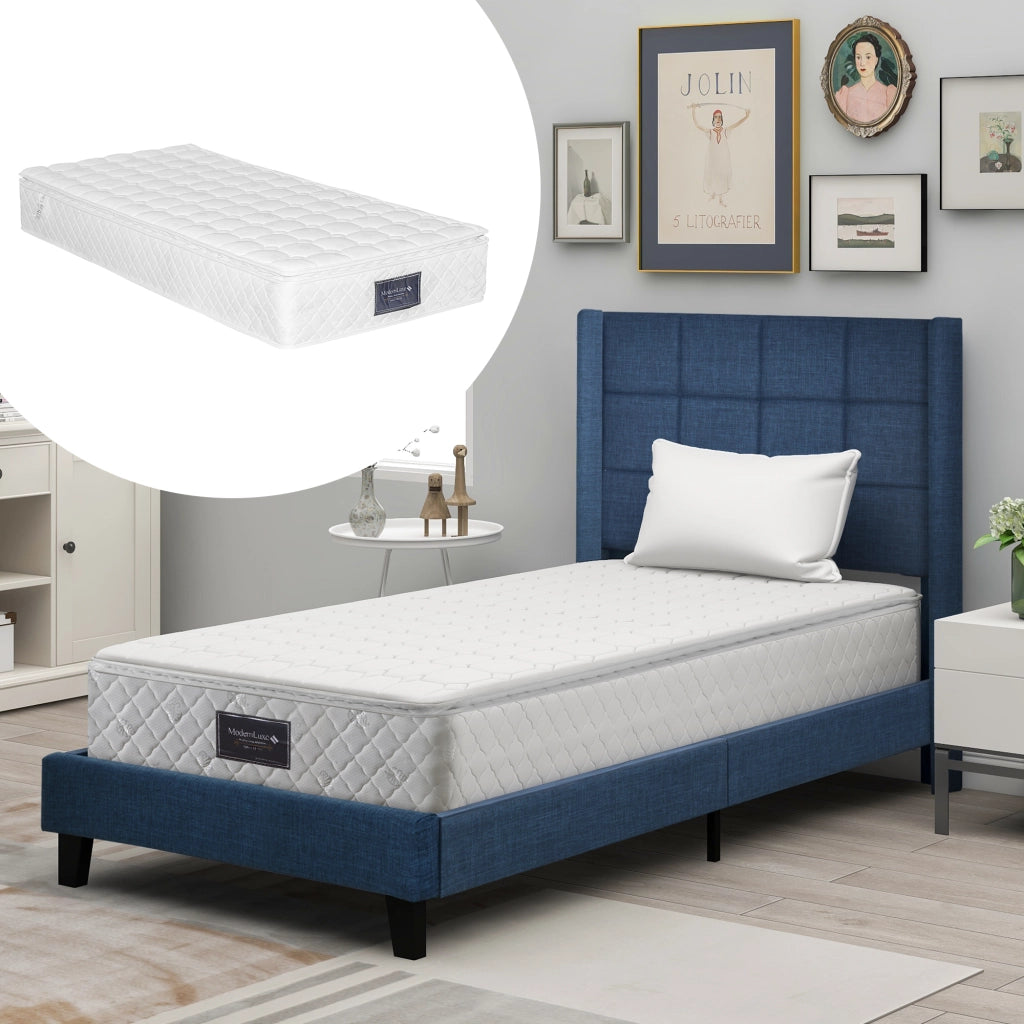 letto imbottito lino blu 90 x 200 cm