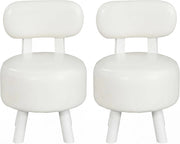 Set di 2 Sgabelli, Poltrona Moderna con Schienale, Seduta Imbottita in Similpelle, Gambe in Legno, Piedini Antiscivolo, Impilabili per Salotto, Ingresso, Camera da Letto, Portata 150 KG (Bianco)