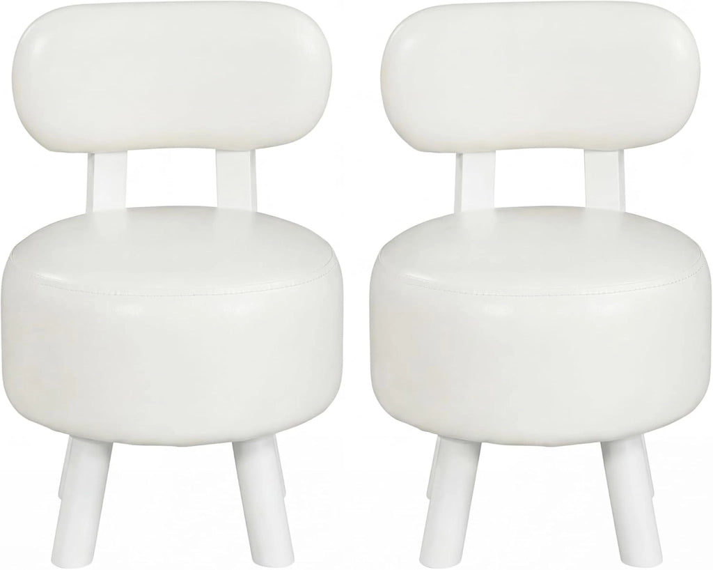 Set di 2 Sgabelli, Poltrona Moderna con Schienale, Seduta Imbottita in Similpelle, Gambe in Legno, Piedini Antiscivolo, Impilabili per Salotto, Ingresso, Camera da Letto, Portata 150 KG (Bianco)