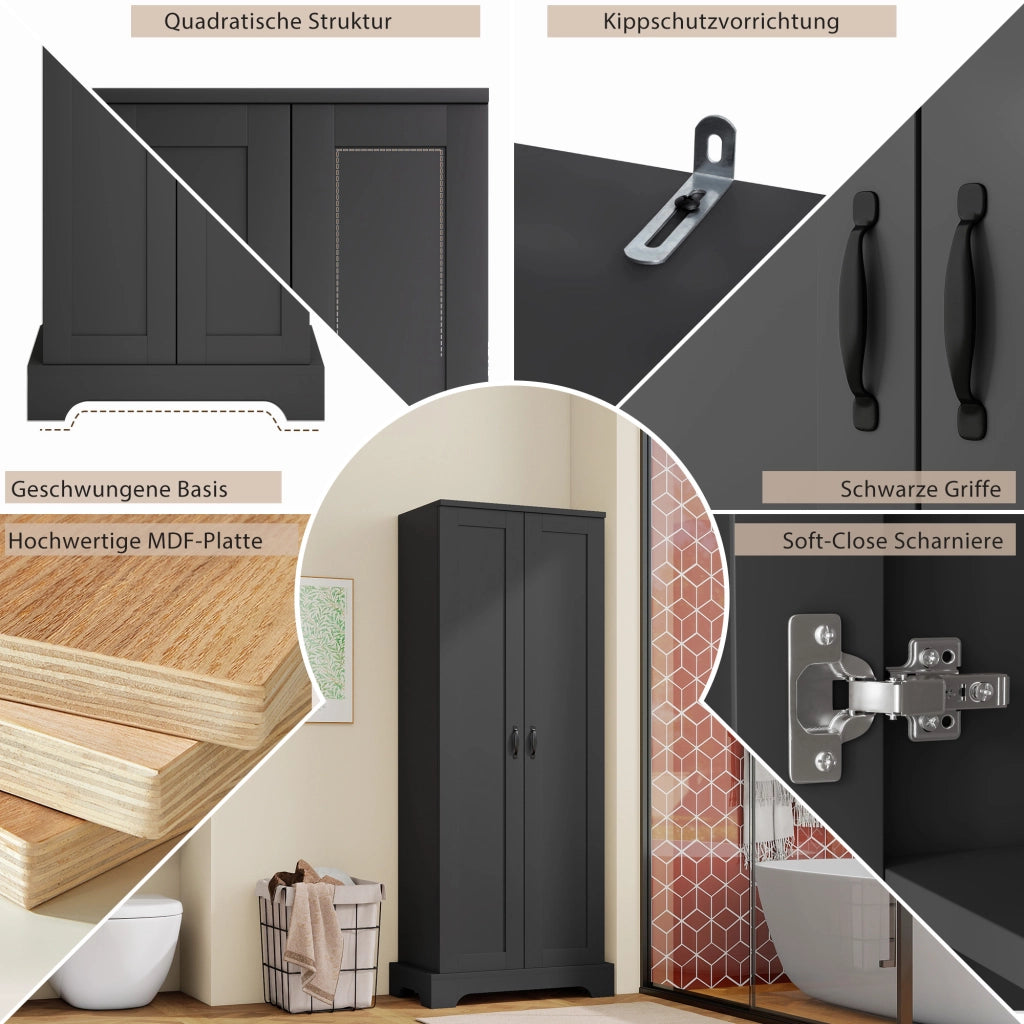 ARMADIO Bagno 56x40x170 cm MDF Nero a 2 ante con ripiani regolabili