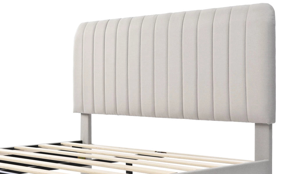 Letto matrimoniale – 160x200 cm – testiera regolabile rete – lino grigiobeige