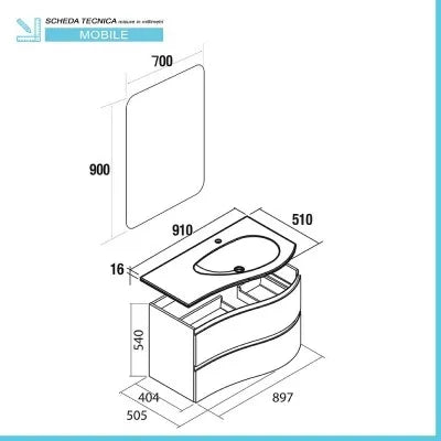 Mobile bagno sospeso 90 cm Melody cappuccino con vasca a destra