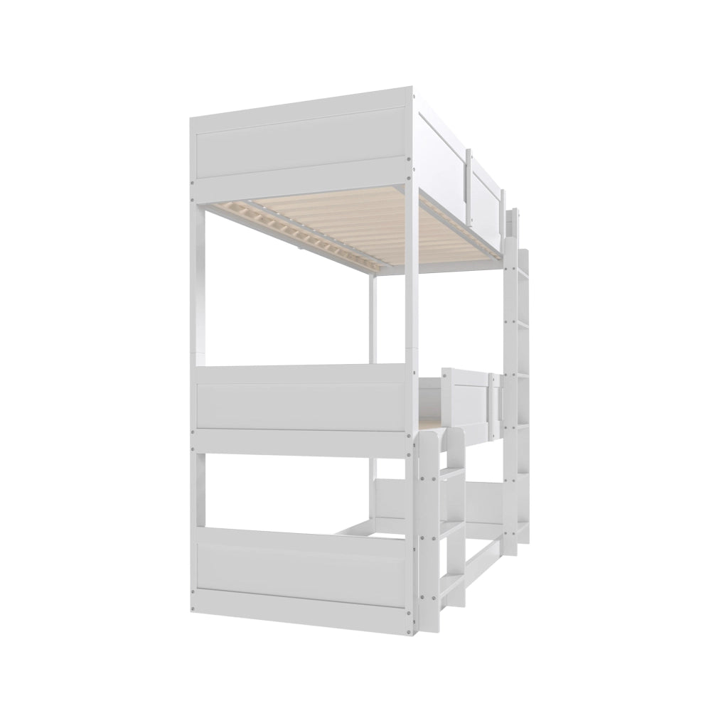 Letto a castello bianco in legno massello con funzione trasformabile 90x200 cm
