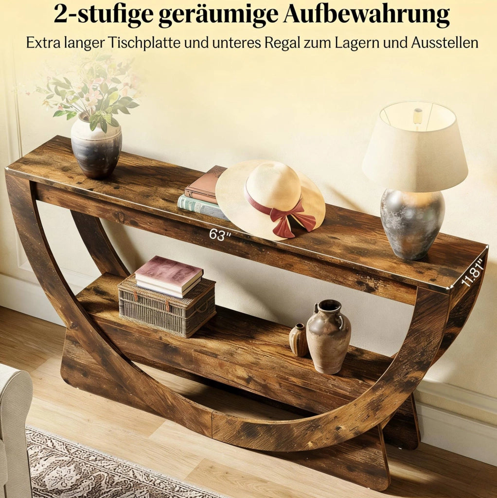 Mobile TV in MDF rustico marrone 160x30x80;5 cm con 2 ripiani aperti
