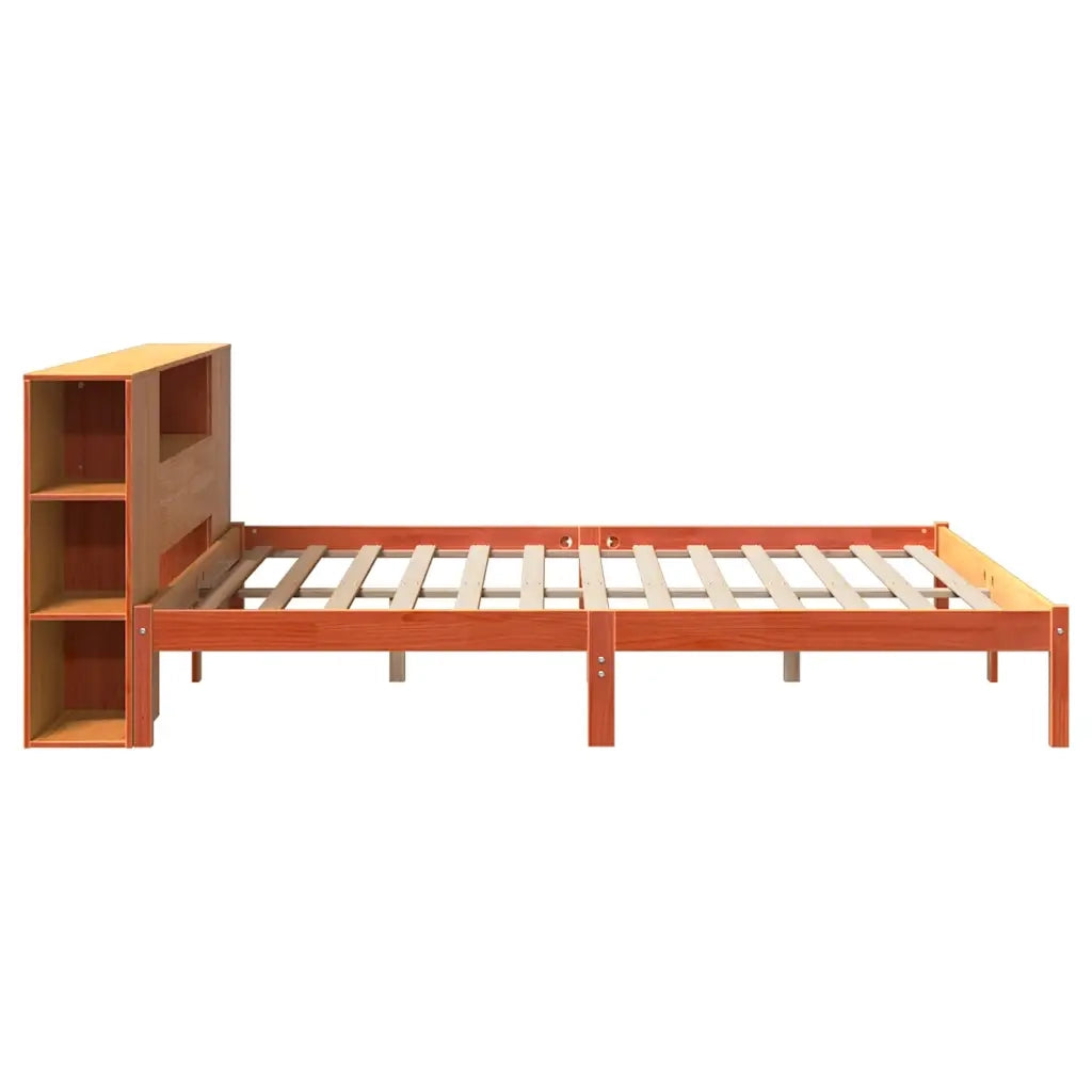 Letto Libreria senza Materasso-Struttura Letto con contenitore Marrone Cera 200x200 cm in Pino 909891