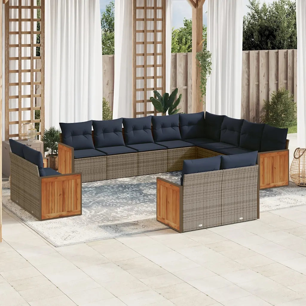 Set Divani da Giardino 12 pz con Cuscini Grigio in Polyrattan 3228196
