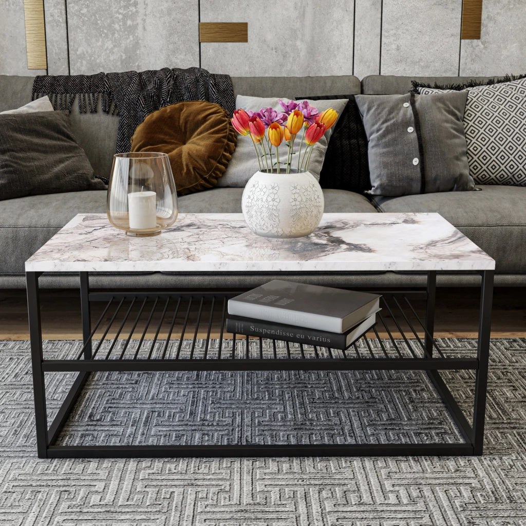 Tavolino in legno "Asude" - 95 x 55 x 42 cm - Bianco