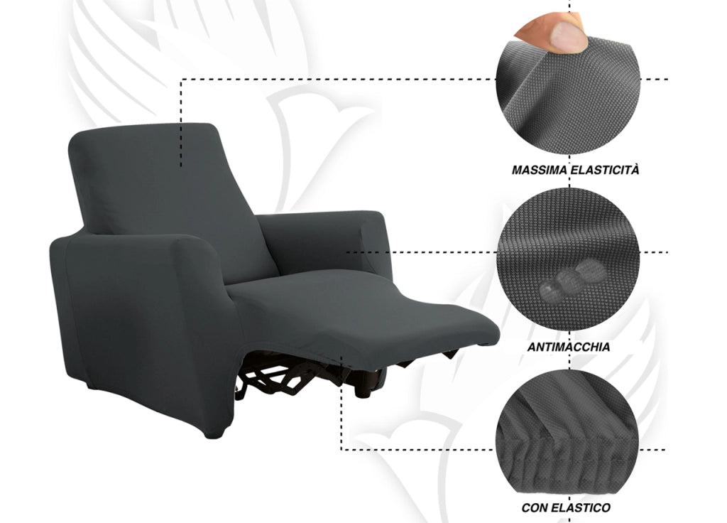Copripoltrona Reclinabile Elasticizzato Antimacchia Magic Tinta Unita Nero Poltrona Relax Idrorepellente
