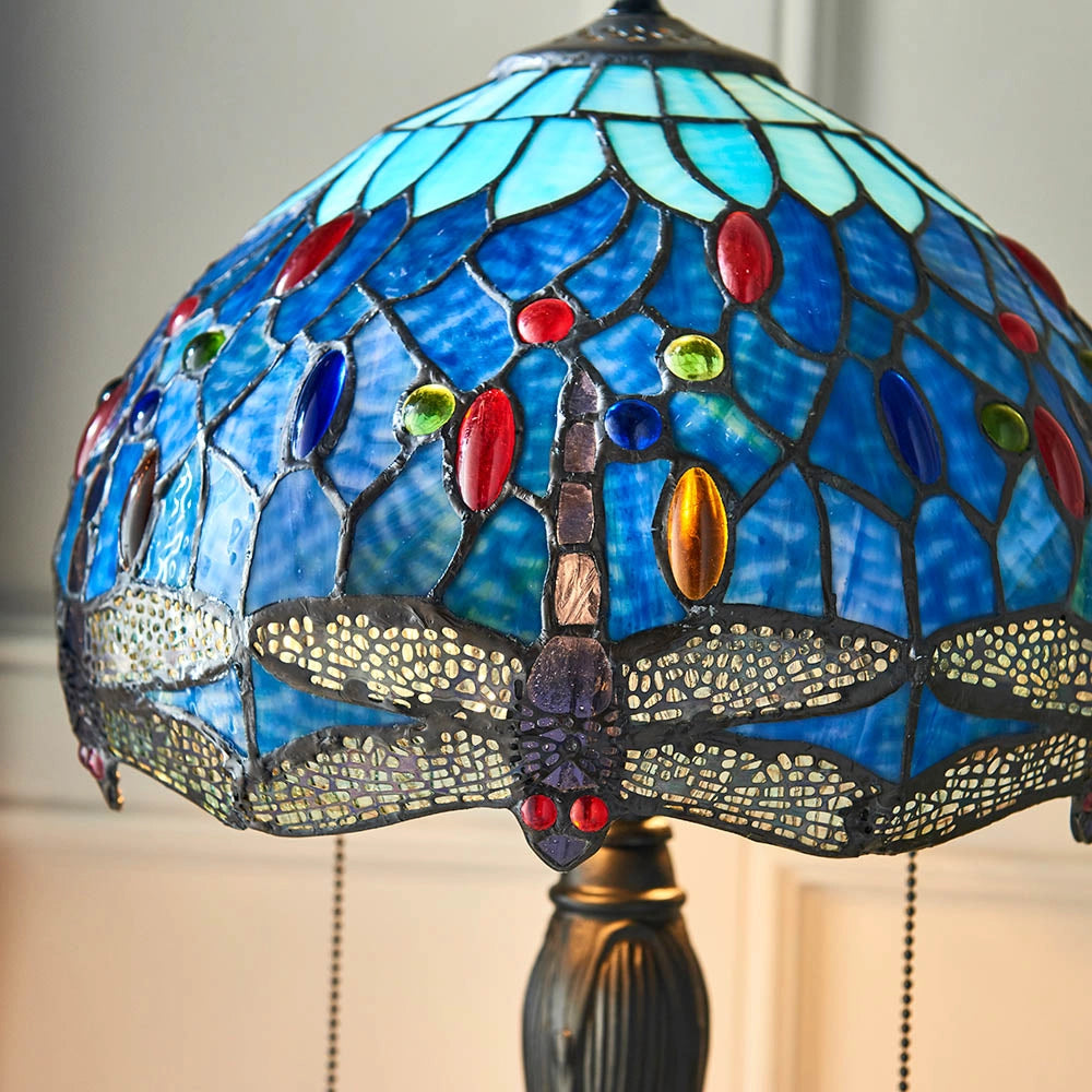 Lampada da tavolo Tiffany Dragonfly Blue vetro 2xE27