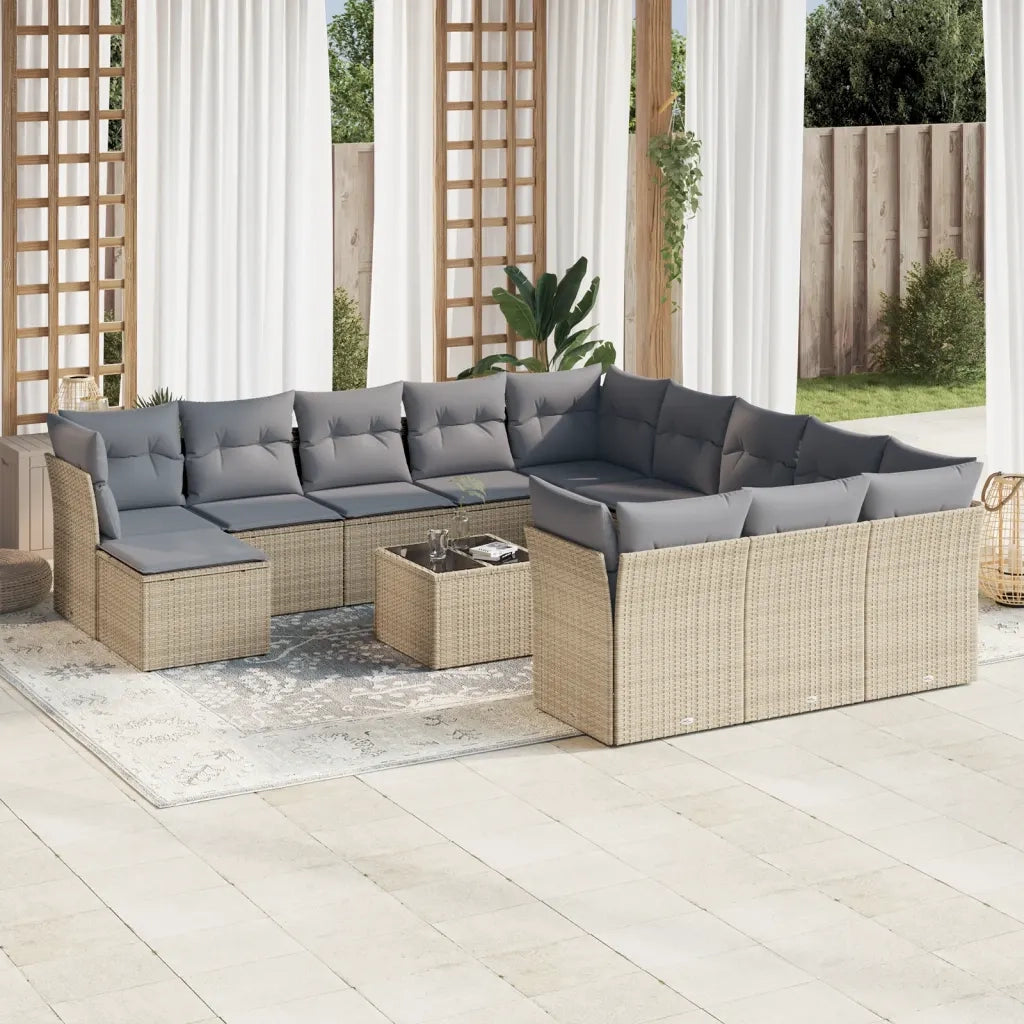 Set Divano da Giardino 13 pz con Cuscini Beige in Polyrattancod mxl 111556