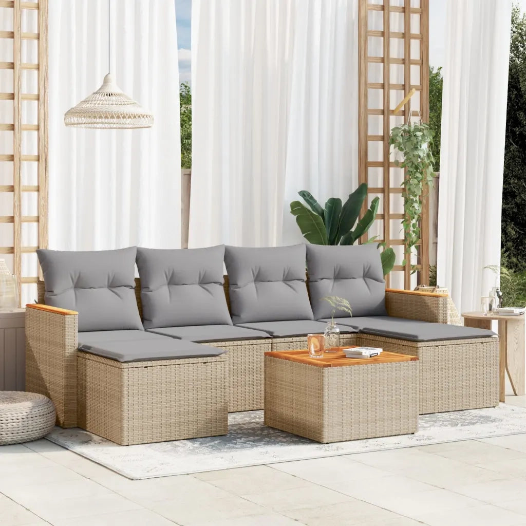 Set Divano da Giardino 7 pz con Cuscini Beige Misto Polyrattancod mxl 89095