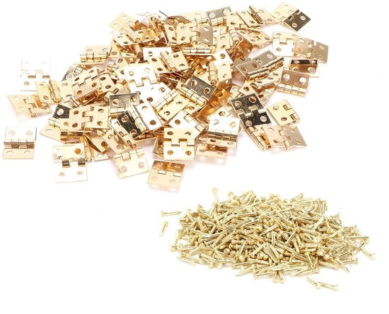 Set di Scharnieri Mini - 100 pezzi - Ottone - Formato compatto 8 x 10 mm - DIY Sieradendozen - Materiale in acciaio inossidabile - Scharnieri miniaturizzati